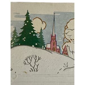 Antique Early 1900s Ephemera Postcard Embossed New Years Winter Country Church